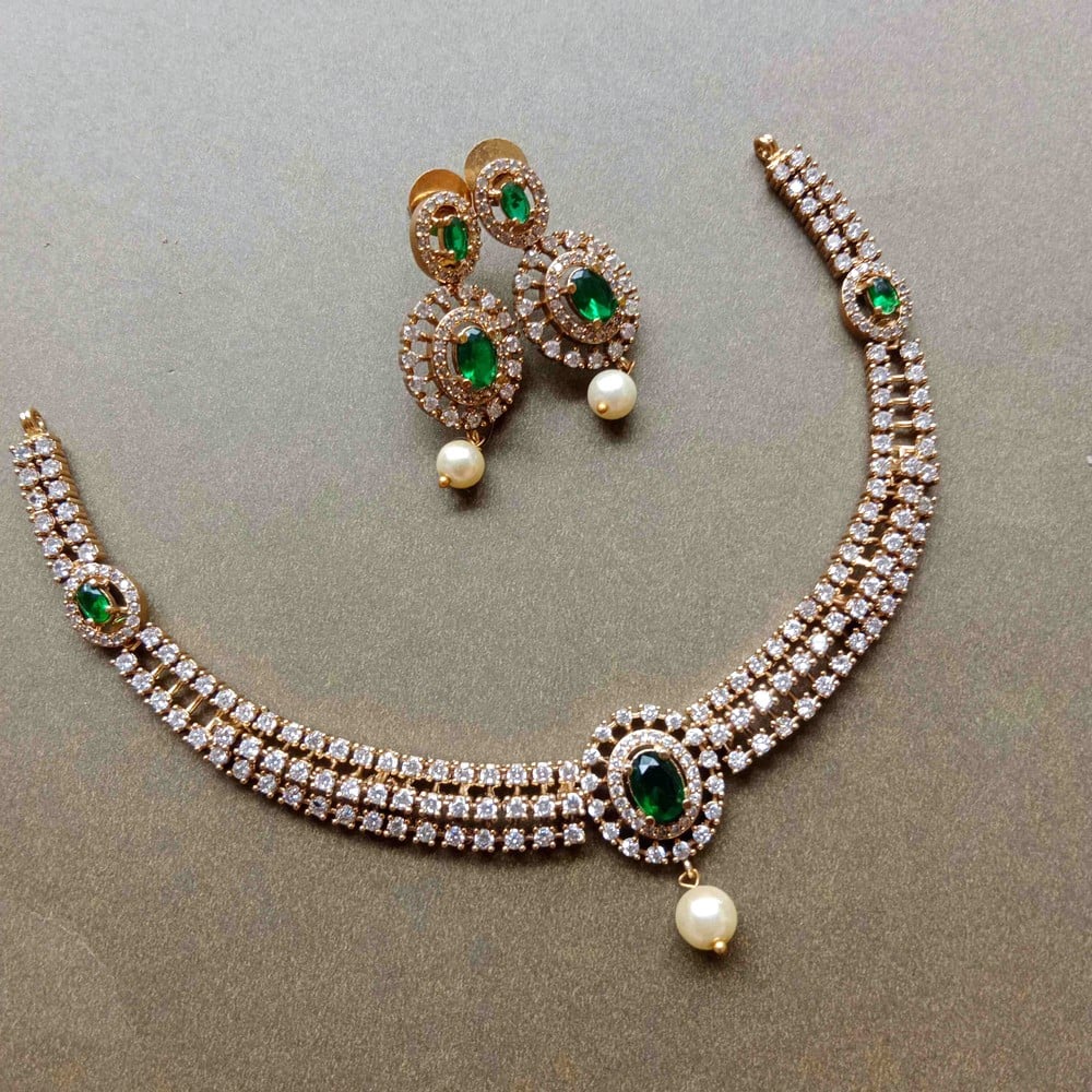 Handmade Brass Metal Jewellery Green Pearl Necklace Set